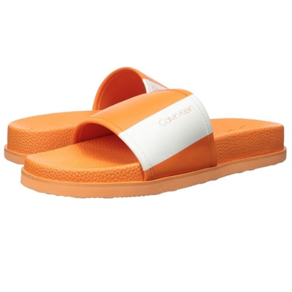 Calvin Klein Men's Mackee Slide Sandal In Orange and White Size 10